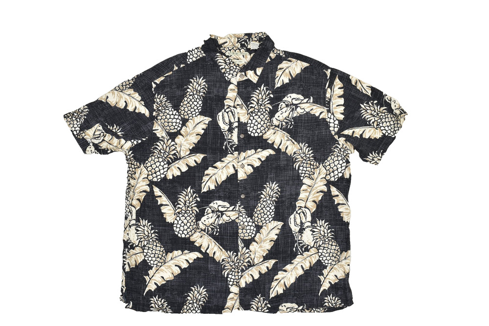 Batek Bay Men's Hawaiian Shirt Size XXL Black Pineapple Leaf Print Easy Care